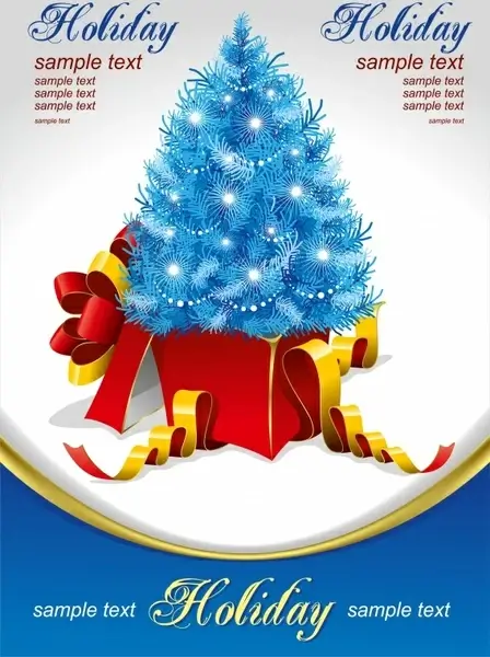 christmas banner template 3d sparkling fir tree present