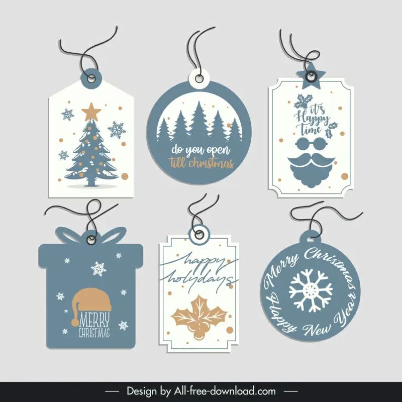 christmas gift tags collection elegant flat shapes xmas symbols