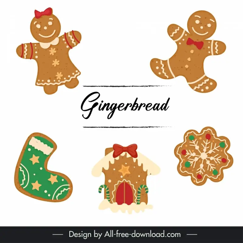 christmas gingerbread design elements flat classic shapes
