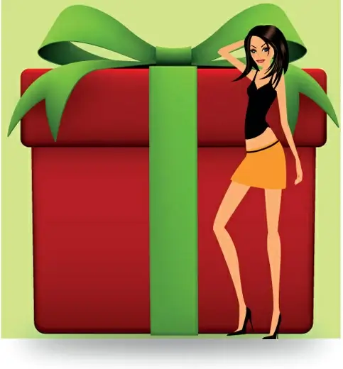 christmas girl and gift box design vector