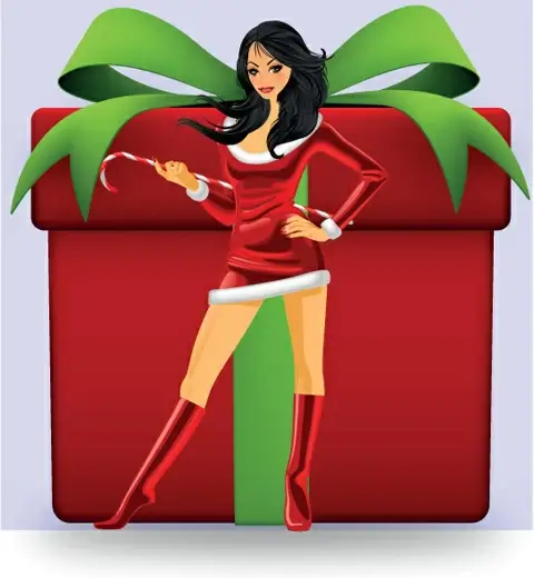 christmas girl and gift box design vector