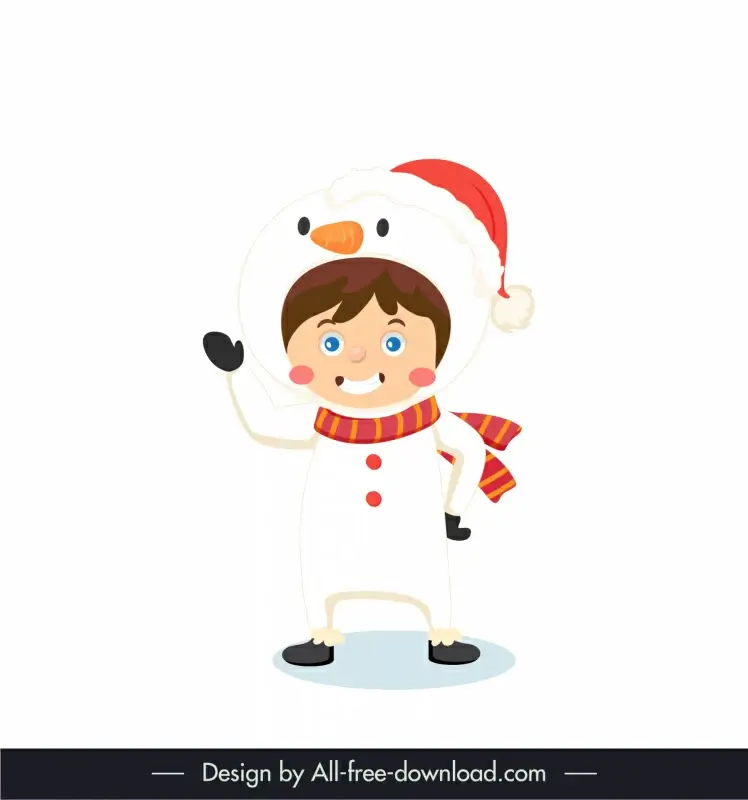 christmas icon kid wearing snowman costume sketch cute cartoon design 