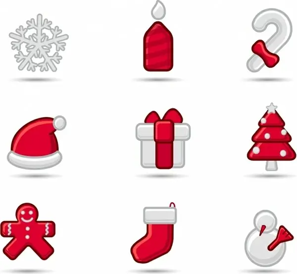 christmas design elements red white classical icons