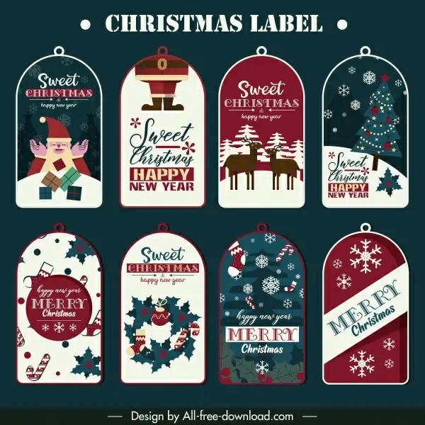 christmas labels templates classical flat decor rounded shaped