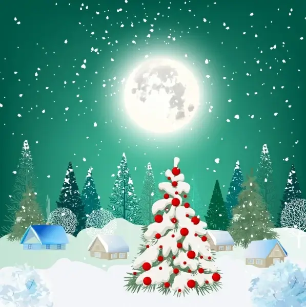 christmas night background bright moonlight snowy landscape decoration