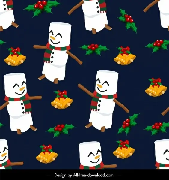 christmas pattern cute snowman bells decor repeating design