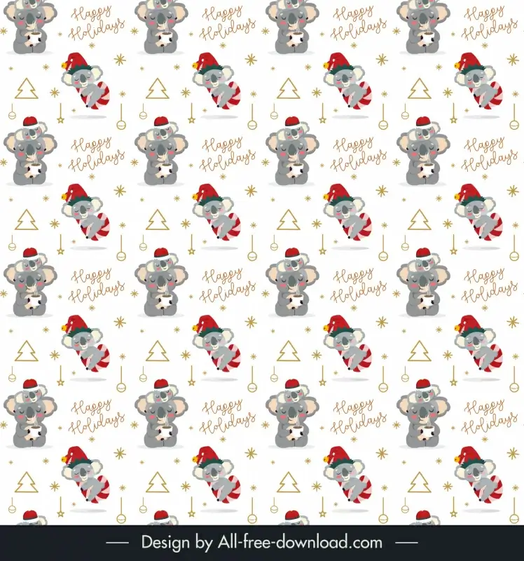 christmas  pattern template  cute dynamic koala texts fir trees bauble balls decor