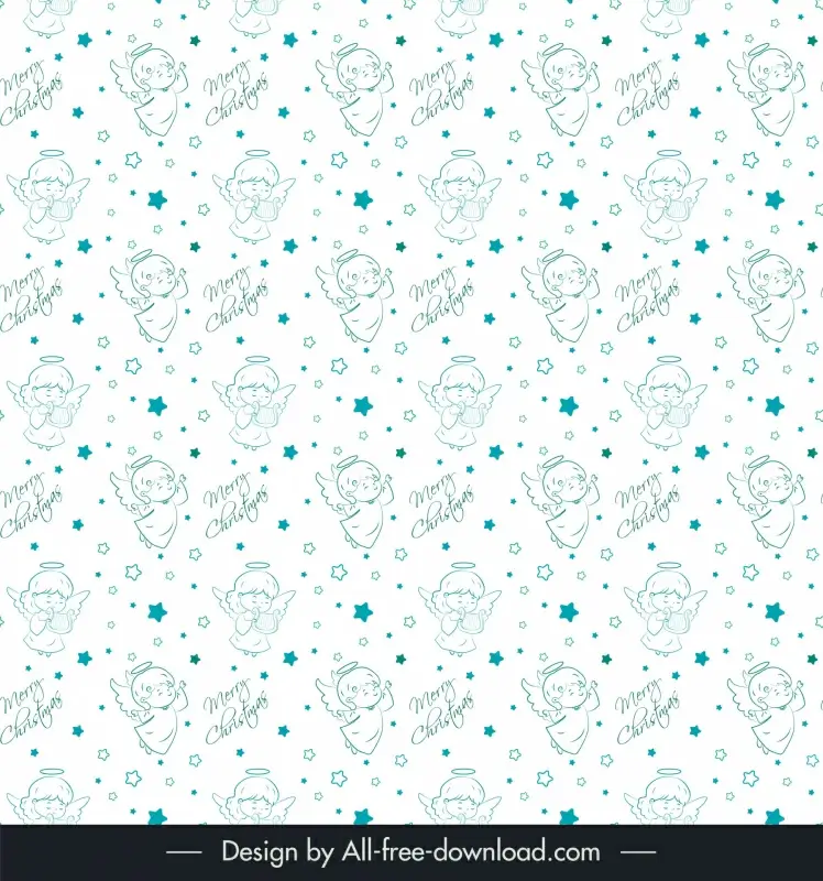 christmas pattern template repeating cute angels stars texts outline 