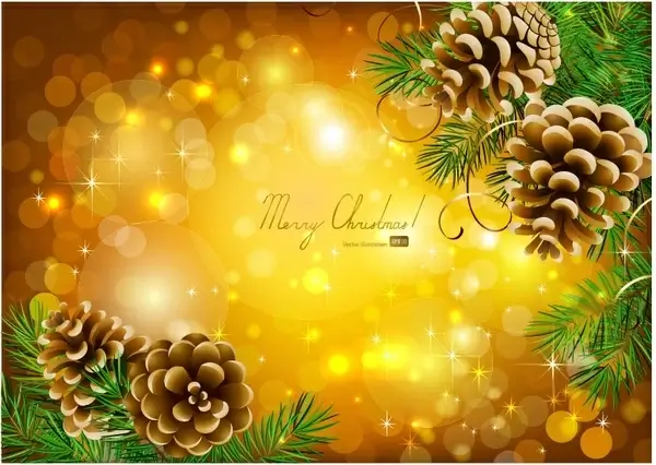 christmas banner template sparkling light pine tree sketch