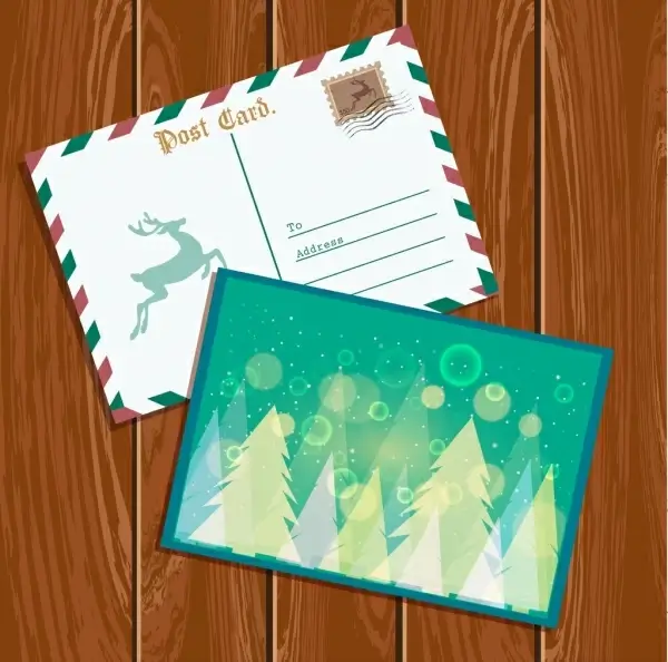 christmas postcard template classical envelope sparkling bokeh decoration