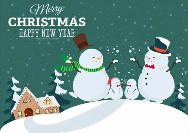 christmas poster stylized snowman family icon