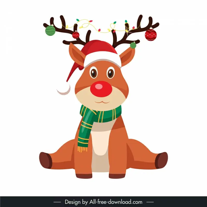 christmas reindeer design elements cute stylized cartoon 