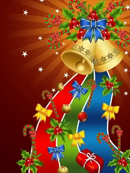 christmas background bright colorful baubles bells decor