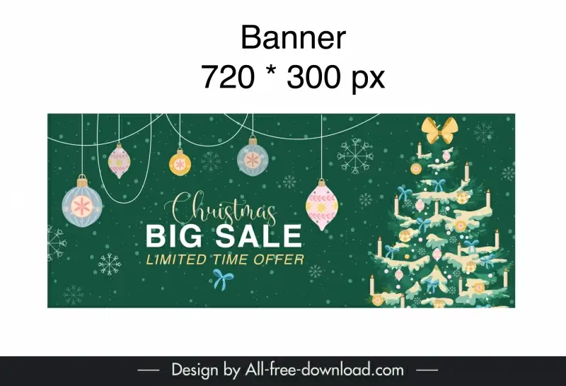 christmas sale banner template classical fir tree bauble balls 