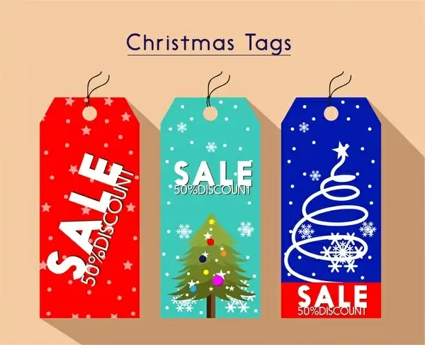 christmas sale tags collection various colors with emblems
