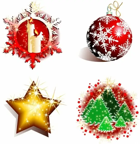 christmas design elements shiny sparkling baubles icons