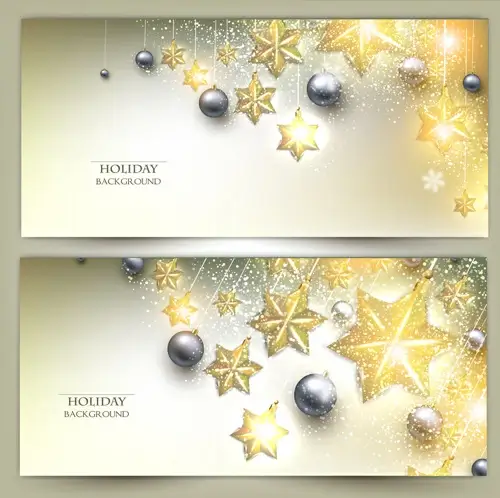 christmas shiny ornaments vector banners