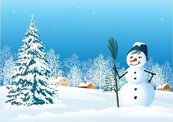 christmas background cute snowman winter scene decor