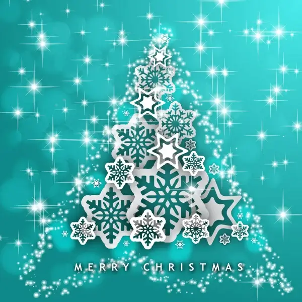 christmas tree background with full of stars and flakes