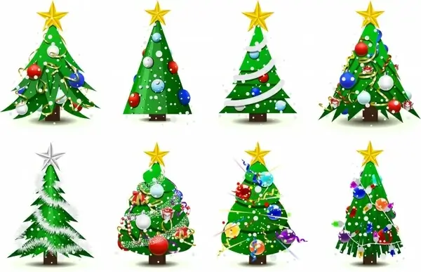 christmas tree icons multicolored baubles decor