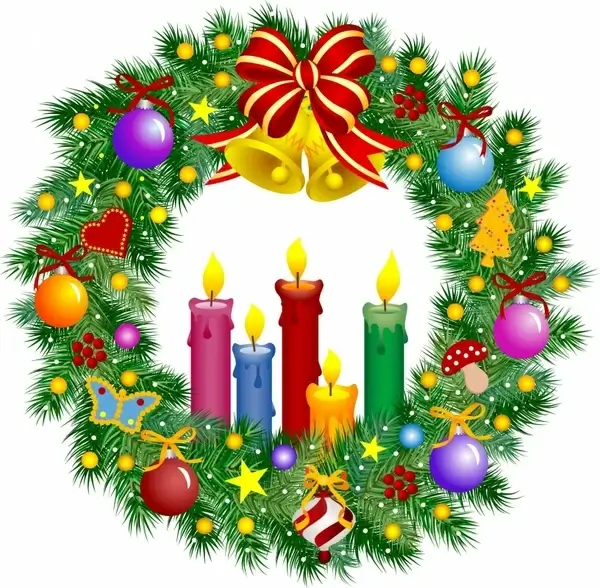 christmas wreath icon colorful baubles decor modern design
