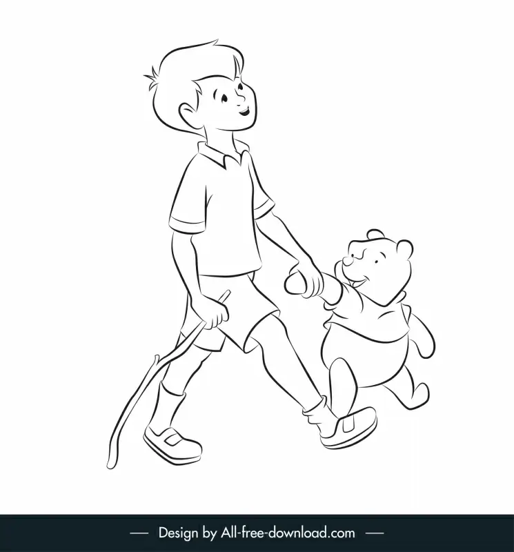 christopher robin my friends tigger pooh icon black white handdrawn outline