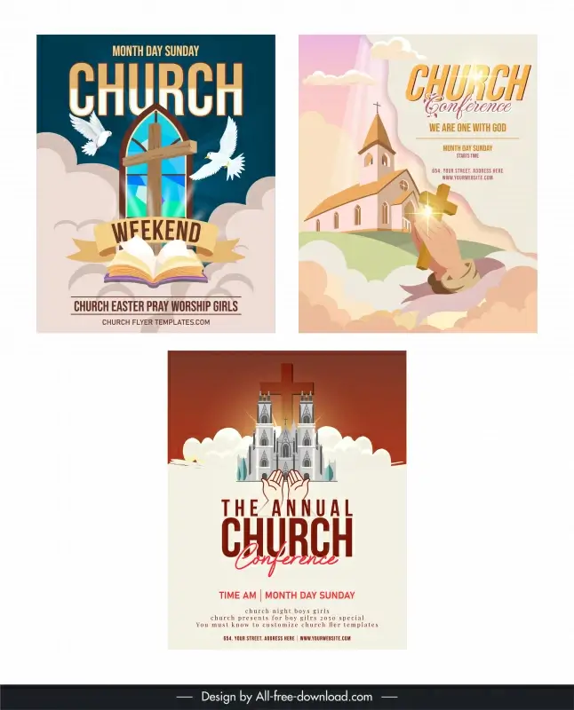 church flyer templates collection elegant bright christian elements 