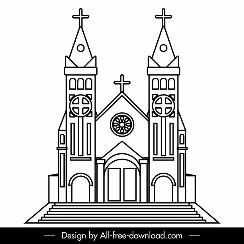 church sign icon black white line art european outline