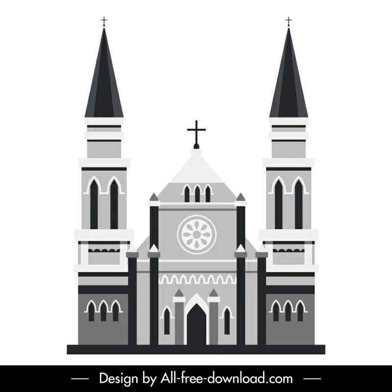 church sign icon retro black white symmetric european sketch