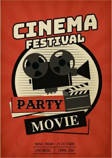 cinema festival banner retro dark red brown decor