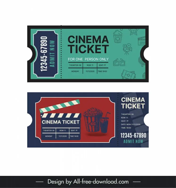 cinema tickets template  flat classic contrast film elements