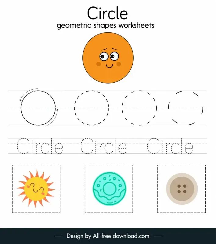 circle geometric tracing worksheet for kid template cute stylized sun cake button sketch