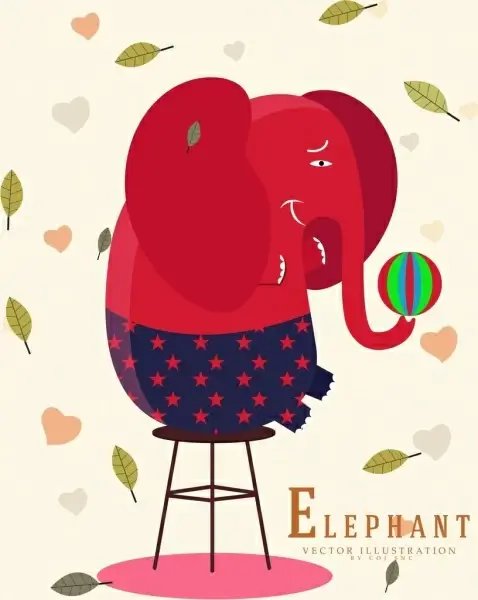circus advertising elephant performance falling leaves colored cartoon