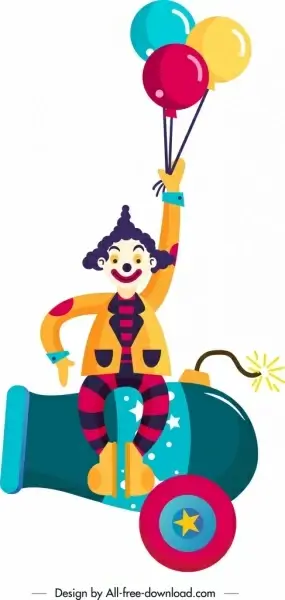 circus background clown balloon cannon icons colorful decor