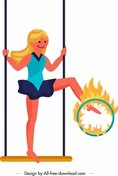 circus background performing girl flame icons cartoon design