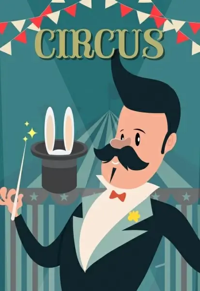 circus banner male magician icon cartoon design