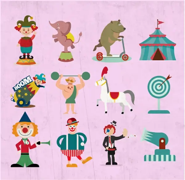 circus design elements illustration with various styles