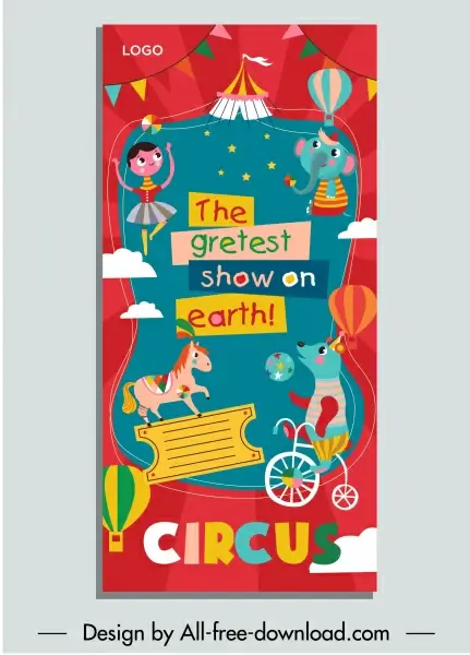 circus leaflet template colorful eventful decor performers sketch