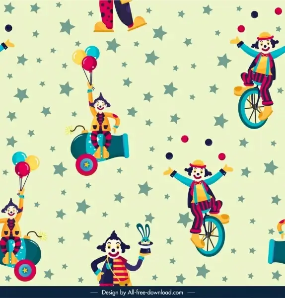 circus pattern template funny clown icons sketch