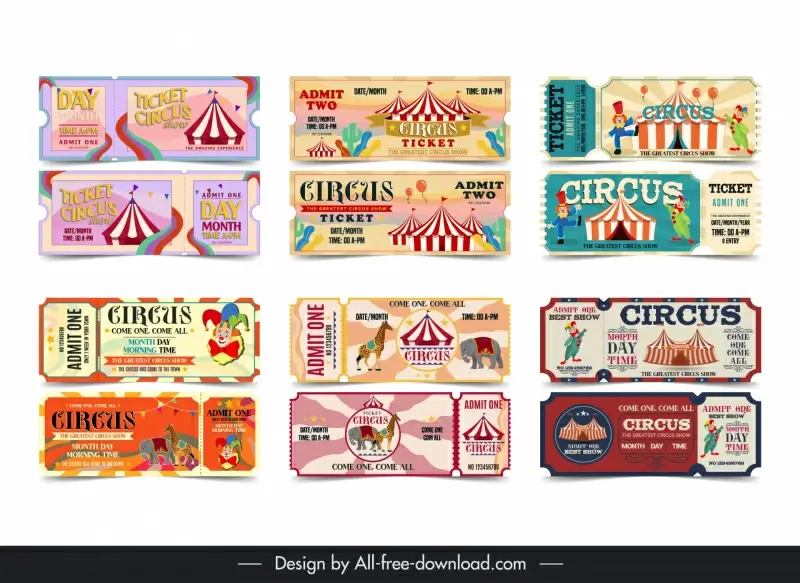 circus tickets templates collection flat classic