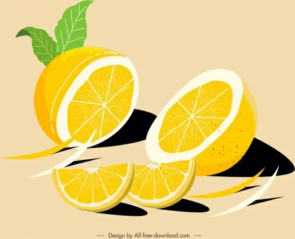 citrus fruits painting slices sketch colored classical handdrawn