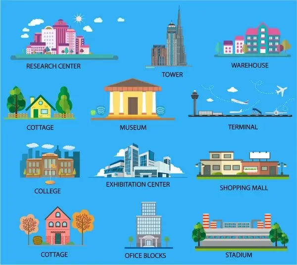 city architectures collection illustration with various projects