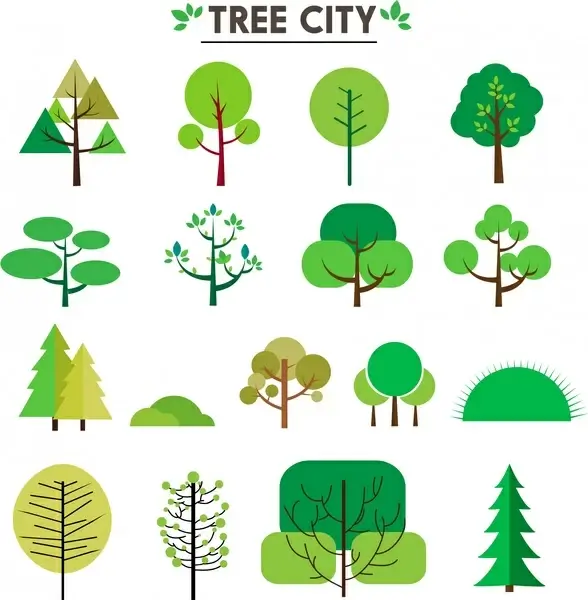 city design elements illustration with various trees