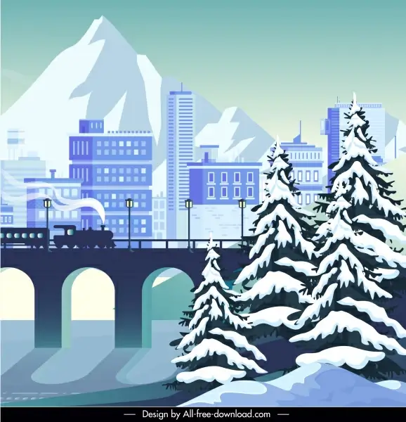city scene background cold winter sketch