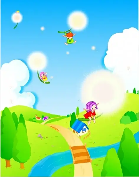 fairy painting playful angels dandelion icons colored cartoon