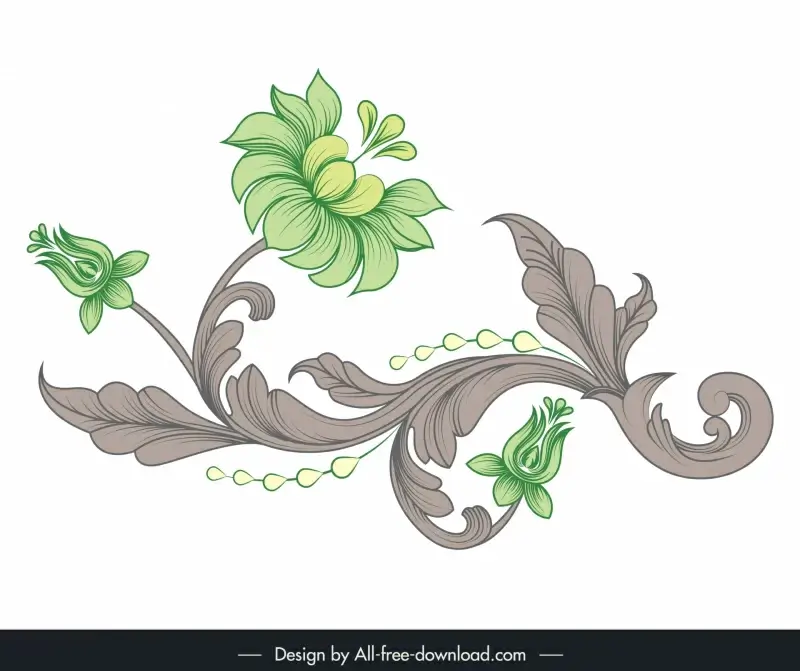 classic baroque floral decoration design elements stylized dahlias handdrawn