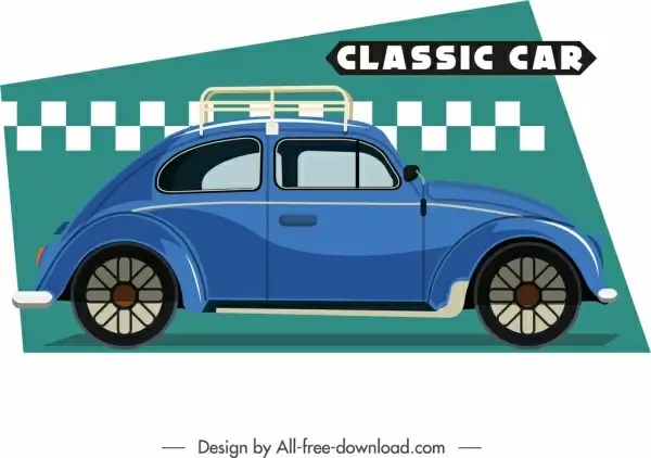 classic car template retro blue flat sketch