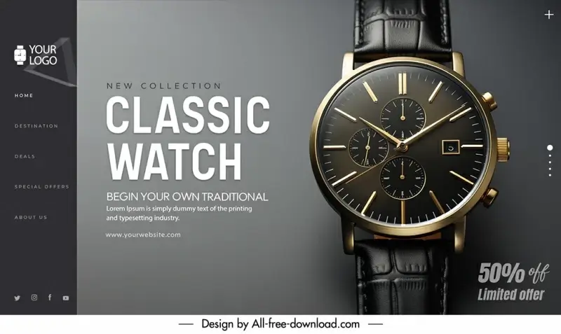 classic watch discount landing page template elegant dark design