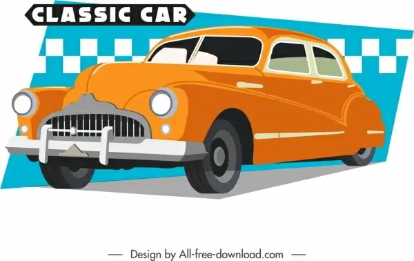 classical car icon orange 3d sketch