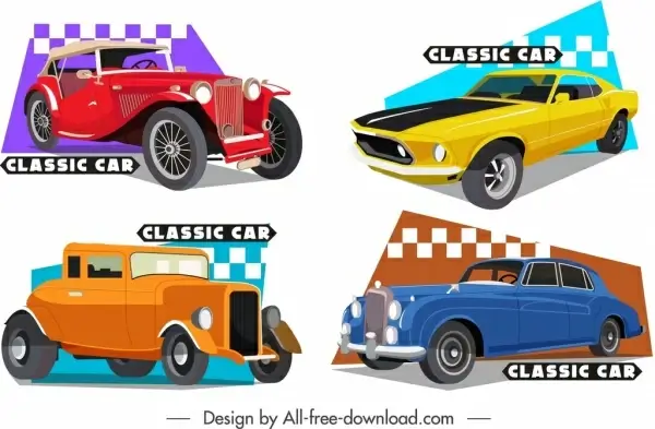 classical car templates colored 3d design